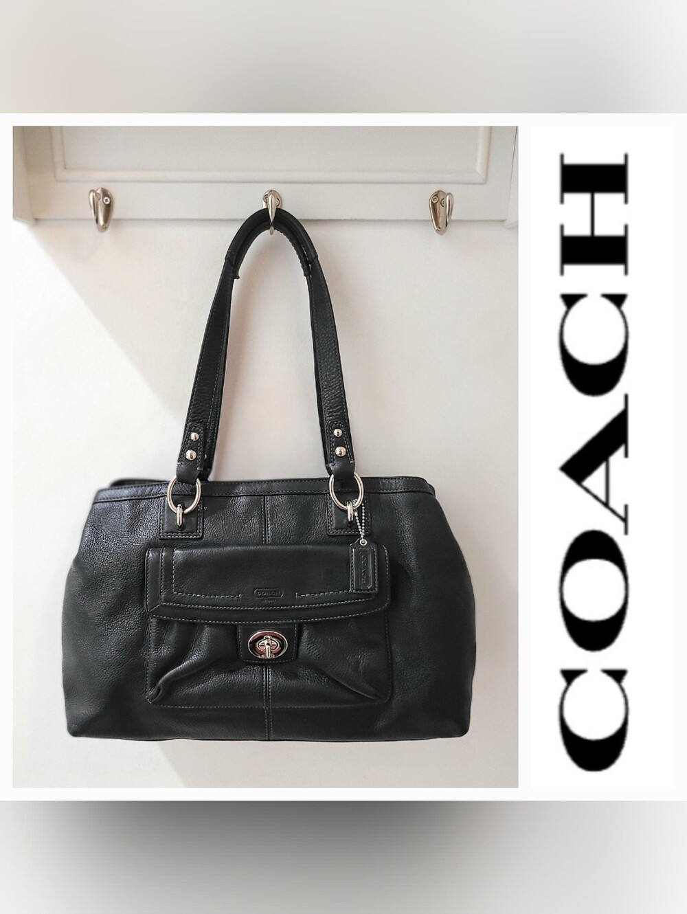 Coach 2012 Black Pebbled Leather Penelope Carryall Shoulder Bag